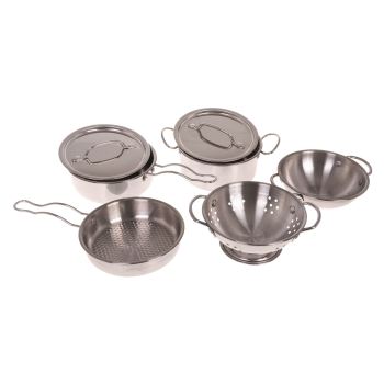 Zestaw Metalowych Garnków dla dzieci 3+ Przybory Kuchenne + Fartuch + Akcesoria 13 el.